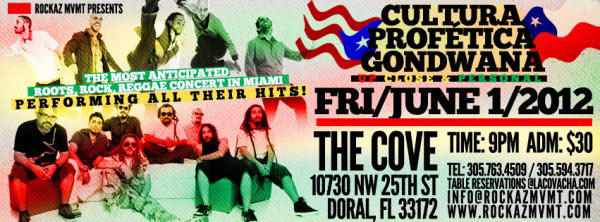 Live reggae Night Cultura profetica Gondwana Live miami june1