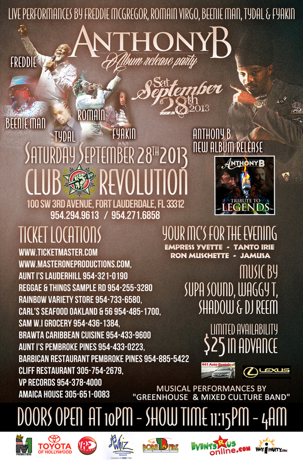 anthony b beenie man romain virgo freddie mc gregor live revolution south florida